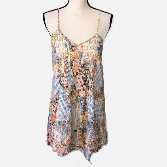 Sanctuary Sleeveless Mixed Print Summer Dress Size S Pleated Tiered Viscose - Picture 1 of 12